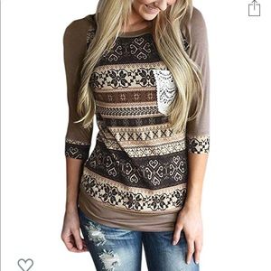 3/4 sleeved patterned shirt with lace pocket